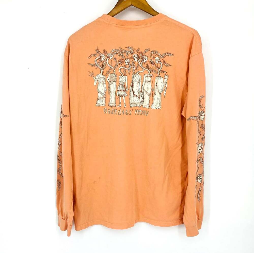 Boardies Mens XL Peach Graphic Long Sleeve Shirt Surreal Art Sleeve Print Cotton